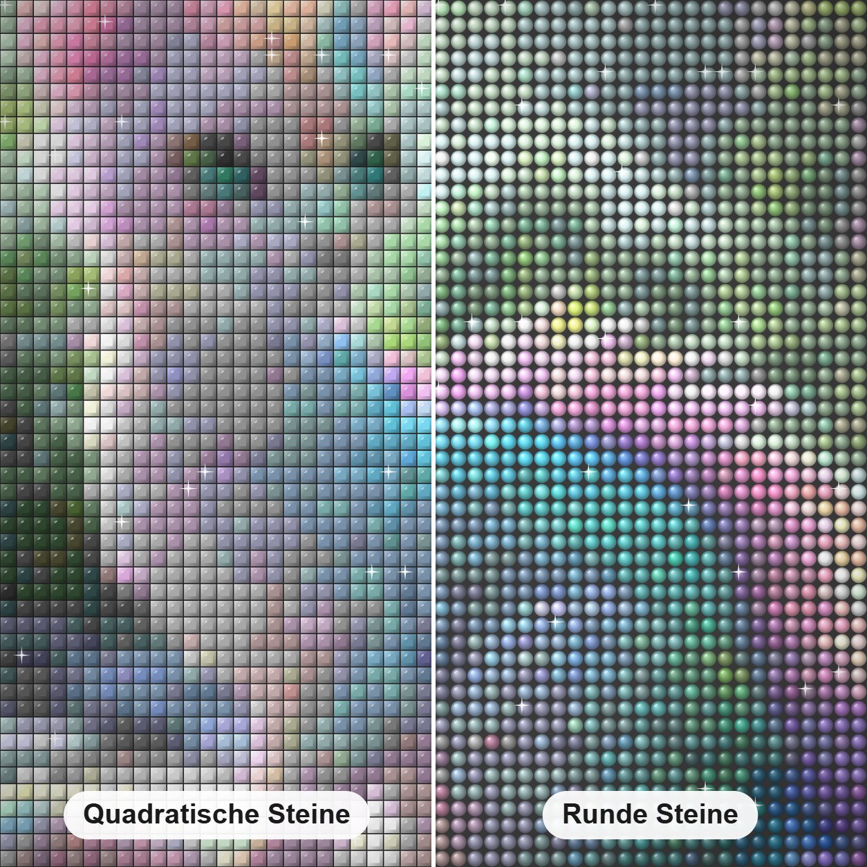 Der leuchtende Katzendrache Diamond Painting Nahaufnahme mit quadratischen und runden Steinen