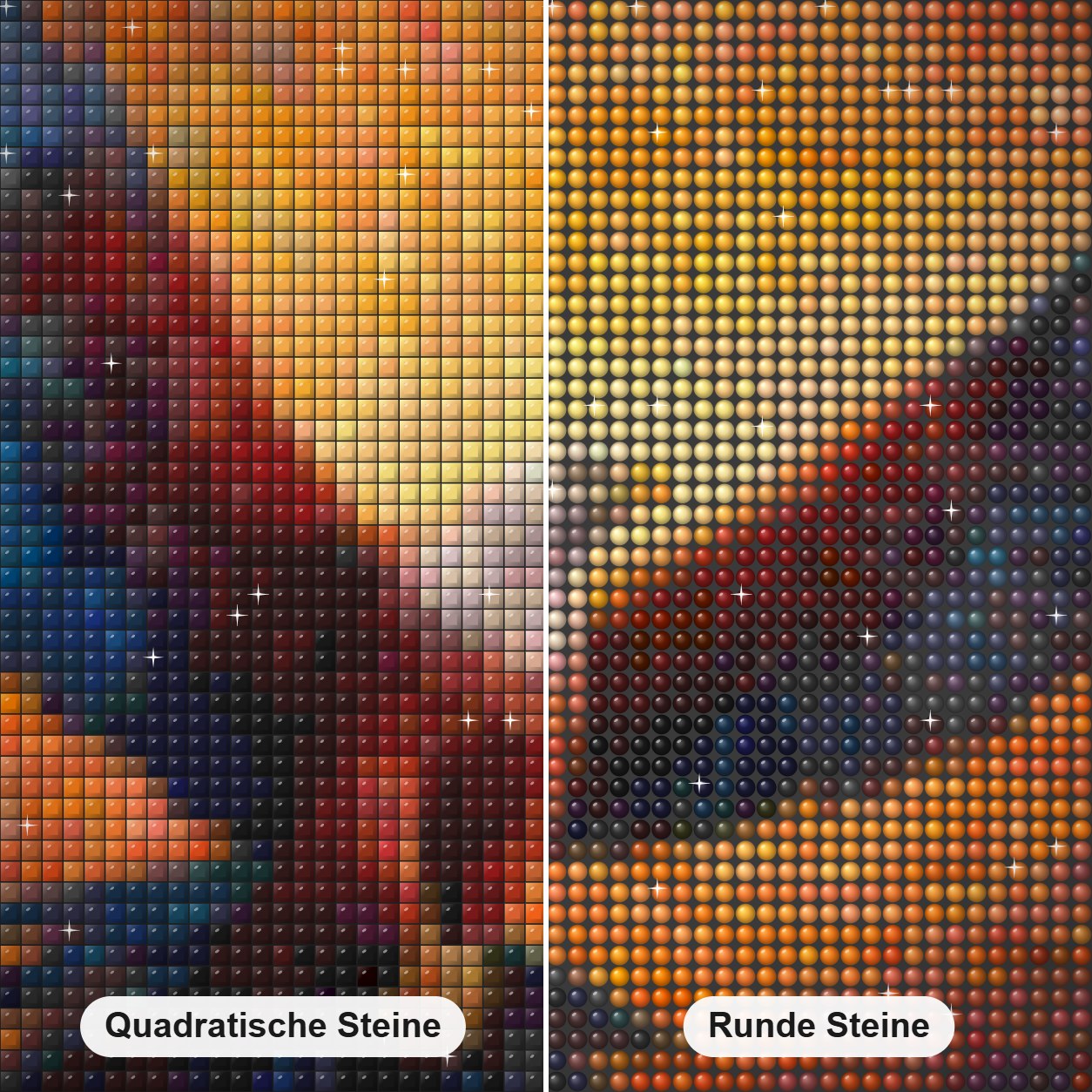 Der Himmel steht mir offen Diamond Painting Nahaufnahme mit quadratischen und runden Steinen