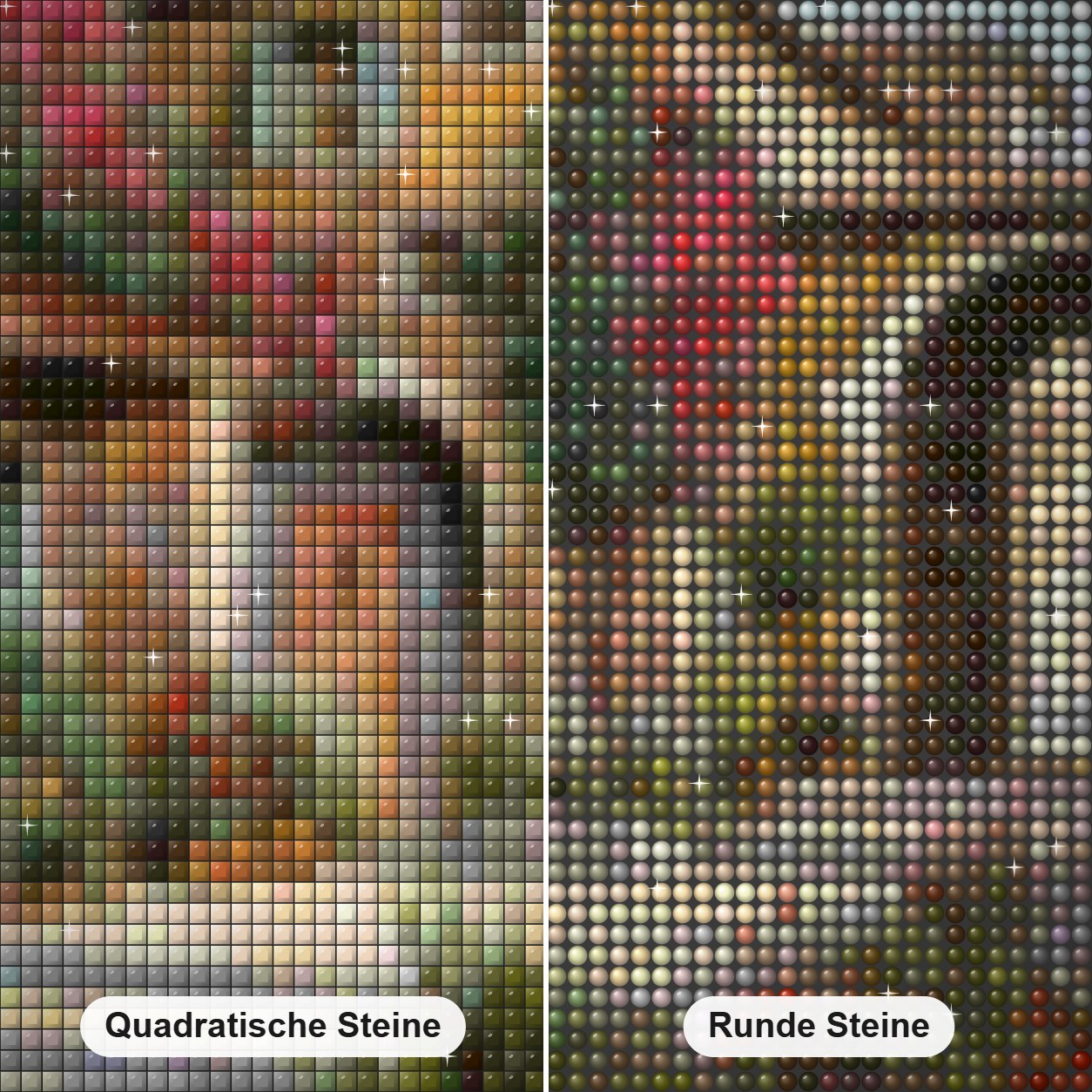 Die Treppe des Dorfes - Kunst des Guido Borelli Diamond Painting Nahaufnahme mit quadratischen und runden Steinen