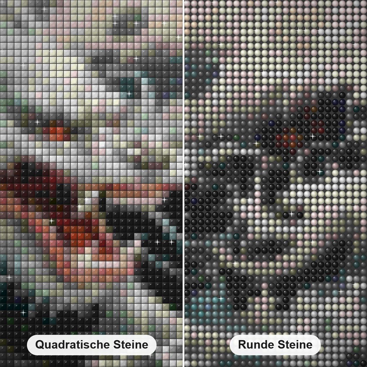 Der Wasserdrache Diamond Painting Nahaufnahme mit quadratischen und runden Steinen