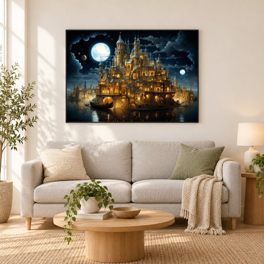 Die Wunder einer unglaublichen Nacht als gerahmtes Diamond Painting im Wohnzimmer
