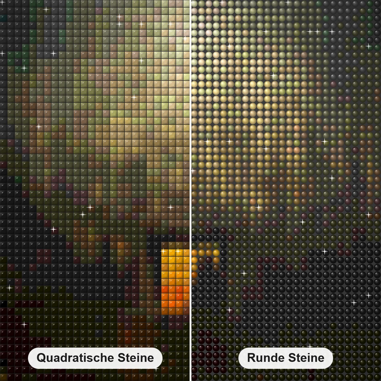 Es gibt keinen Ausweg Diamond Painting Nahaufnahme mit quadratischen und runden Steinen