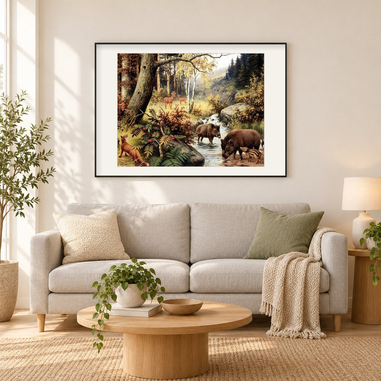 Tiere im Wald als gerahmtes Diamond Painting im Wohnzimmer