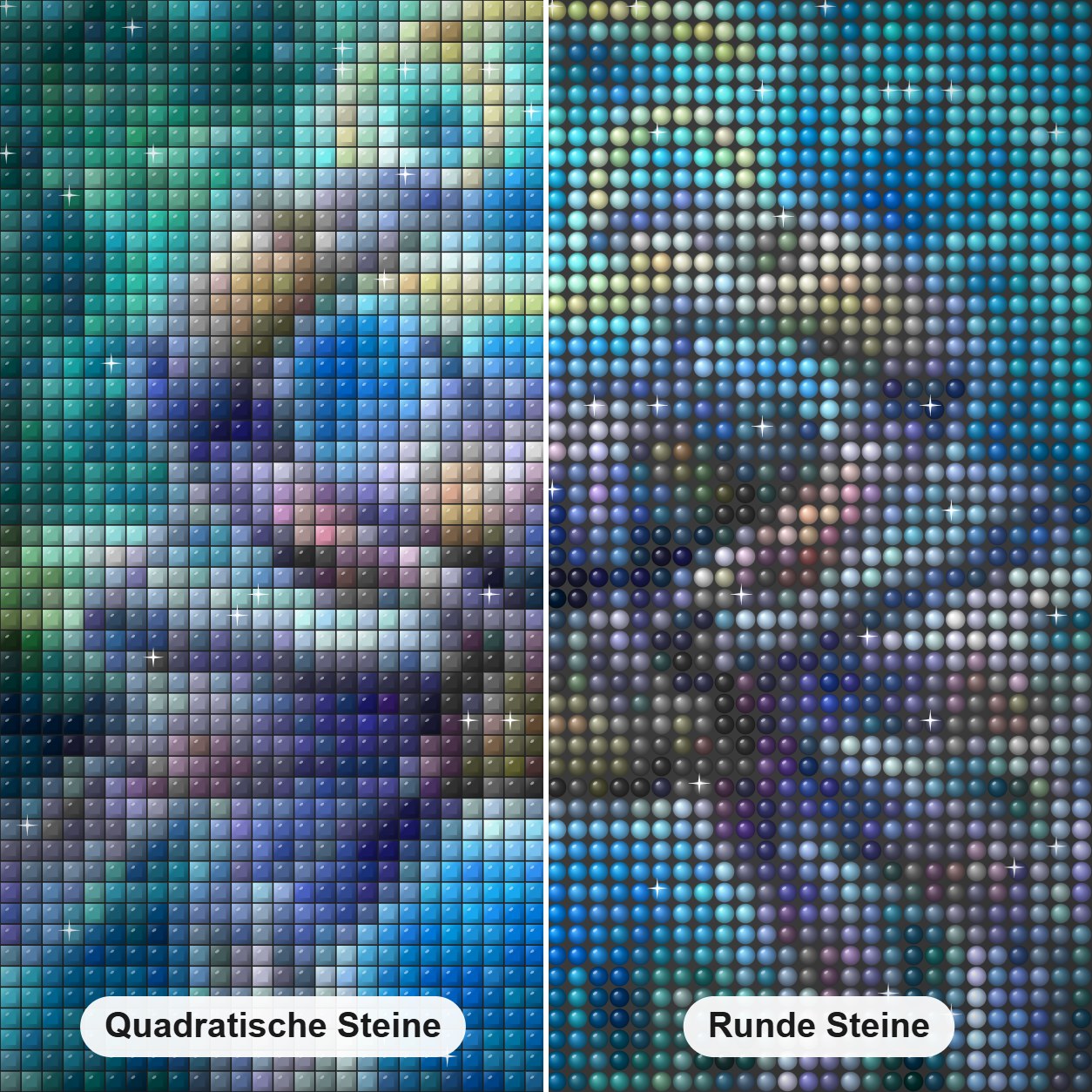 Tierkreiskrebs Diamond Painting Nahaufnahme mit quadratischen und runden Steinen