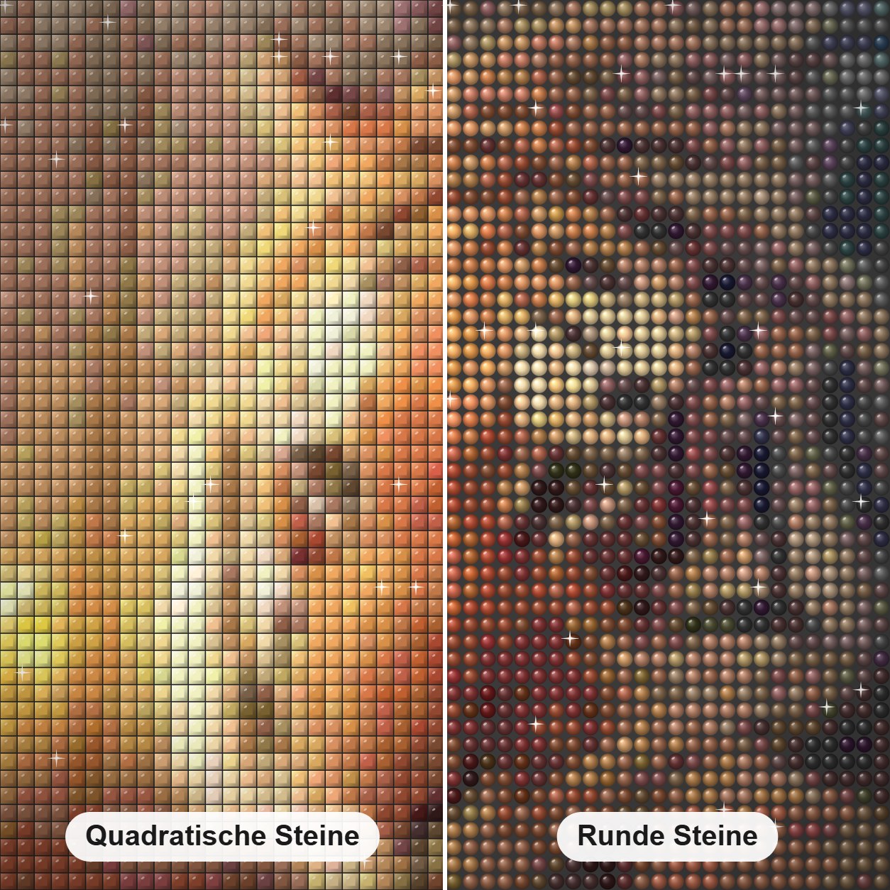 Tiger & Mädchen DIY Mal-Kit Diamond Painting Nahaufnahme mit quadratischen und runden Steinen