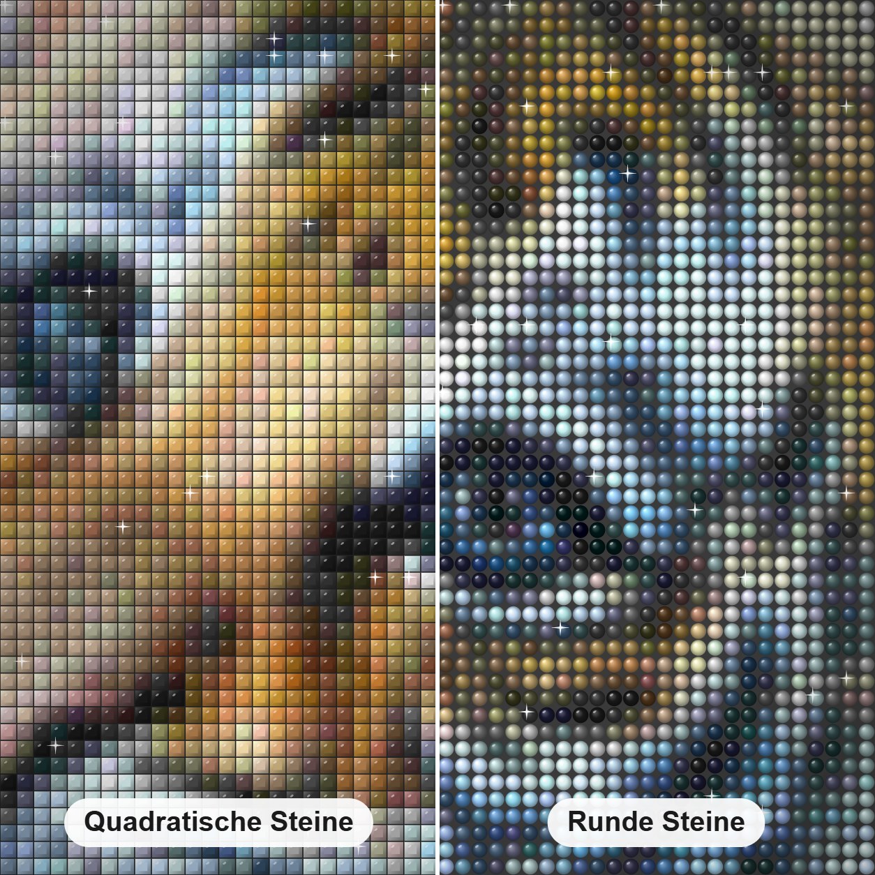 Tigerjunges Diamond Painting Nahaufnahme mit quadratischen und runden Steinen