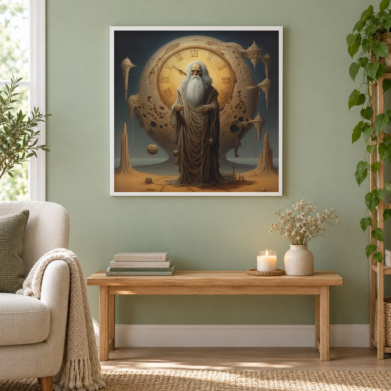 Die Zeit wird knapp als gerahmtes Diamond Painting im Wohnzimmer