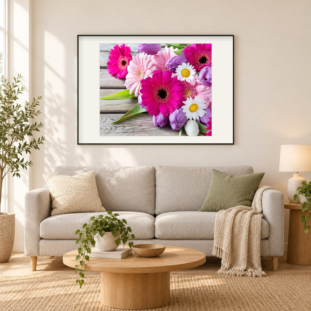 Transvaal Gänseblümchen - Gemälde von Diamanten als gerahmtes Diamond Painting im Wohnzimmer