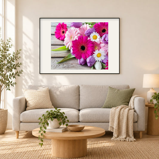 Transvaal Gänseblümchen - Gemälde von Diamanten als gerahmtes Diamond Painting im Wohnzimmer