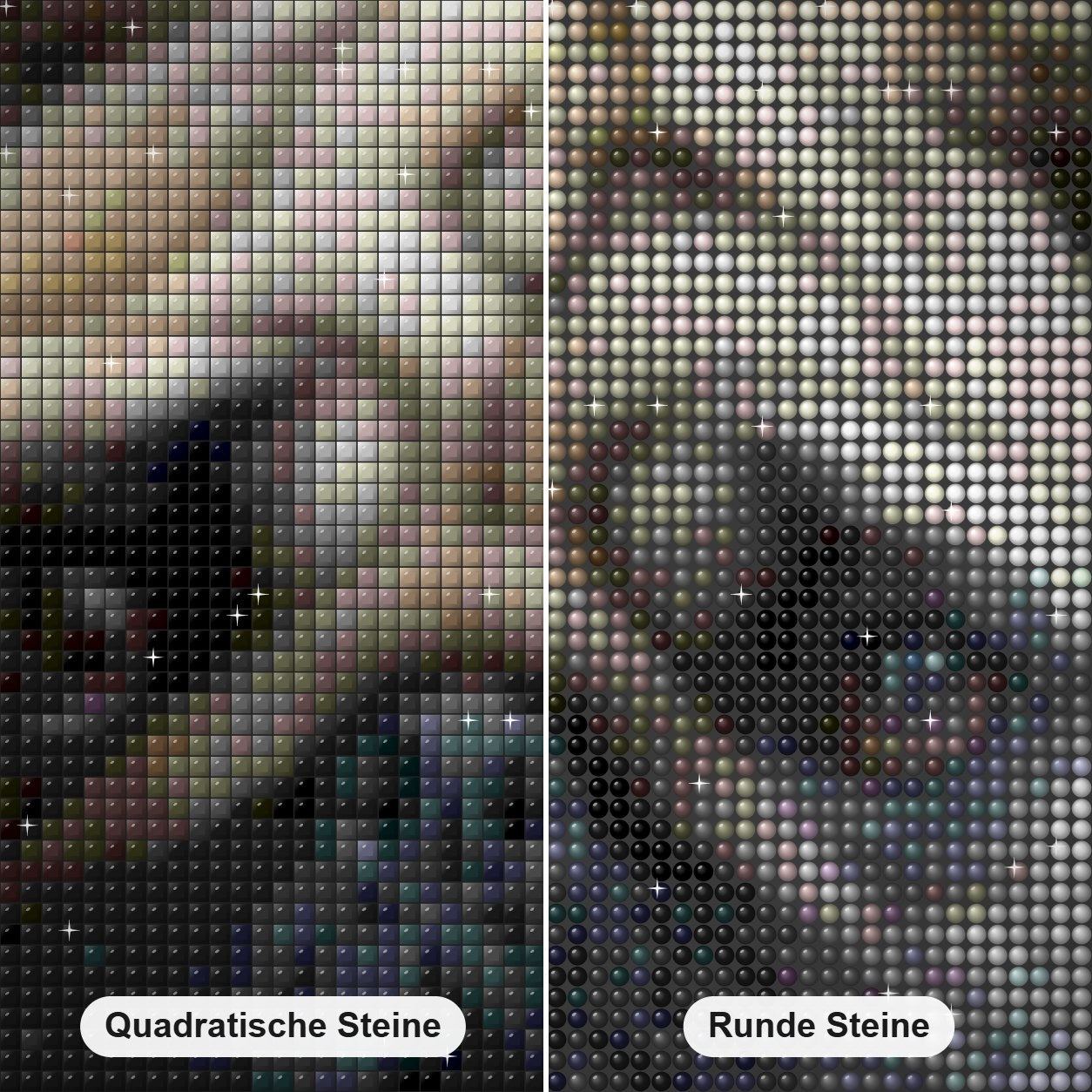 Traurige Mops-Hundemalerei Diamond Painting Nahaufnahme mit quadratischen und runden Steinen