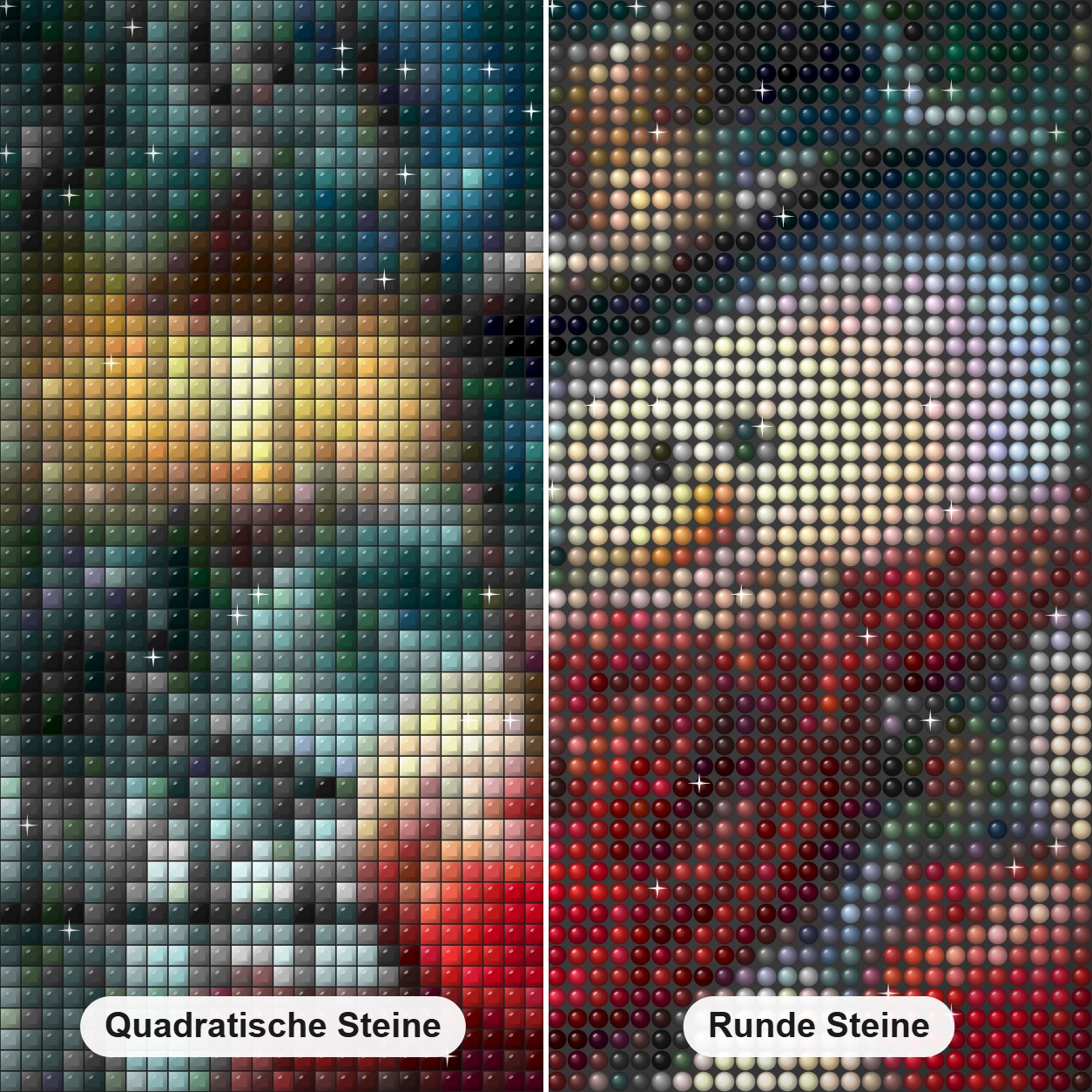 Trauriger Schneemann mit Laterne Diamond Painting Nahaufnahme mit quadratischen und runden Steinen