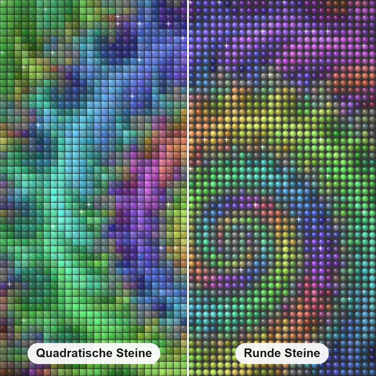 Trippie Hippie Wirbel Diamond Painting Nahaufnahme mit quadratischen und runden Steinen