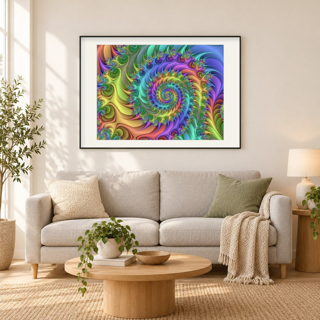 Trippie Hippie Wirbel als gerahmtes Diamond Painting im Wohnzimmer