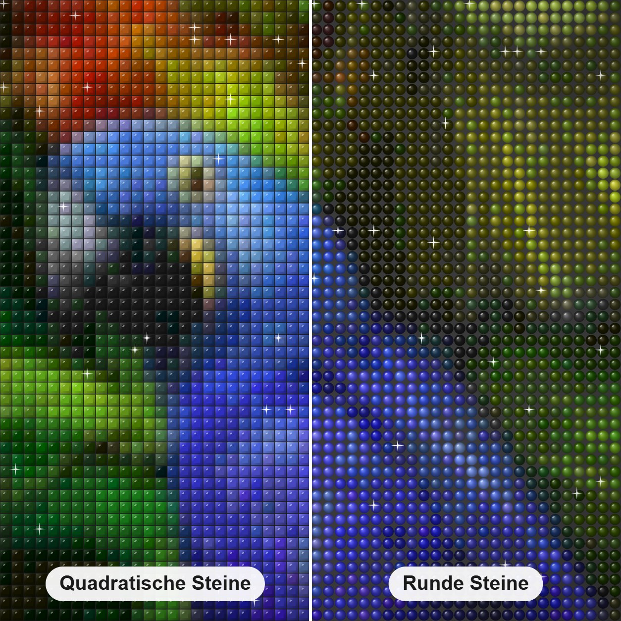 Tropische Vögel Diamond Painting Nahaufnahme mit quadratischen und runden Steinen