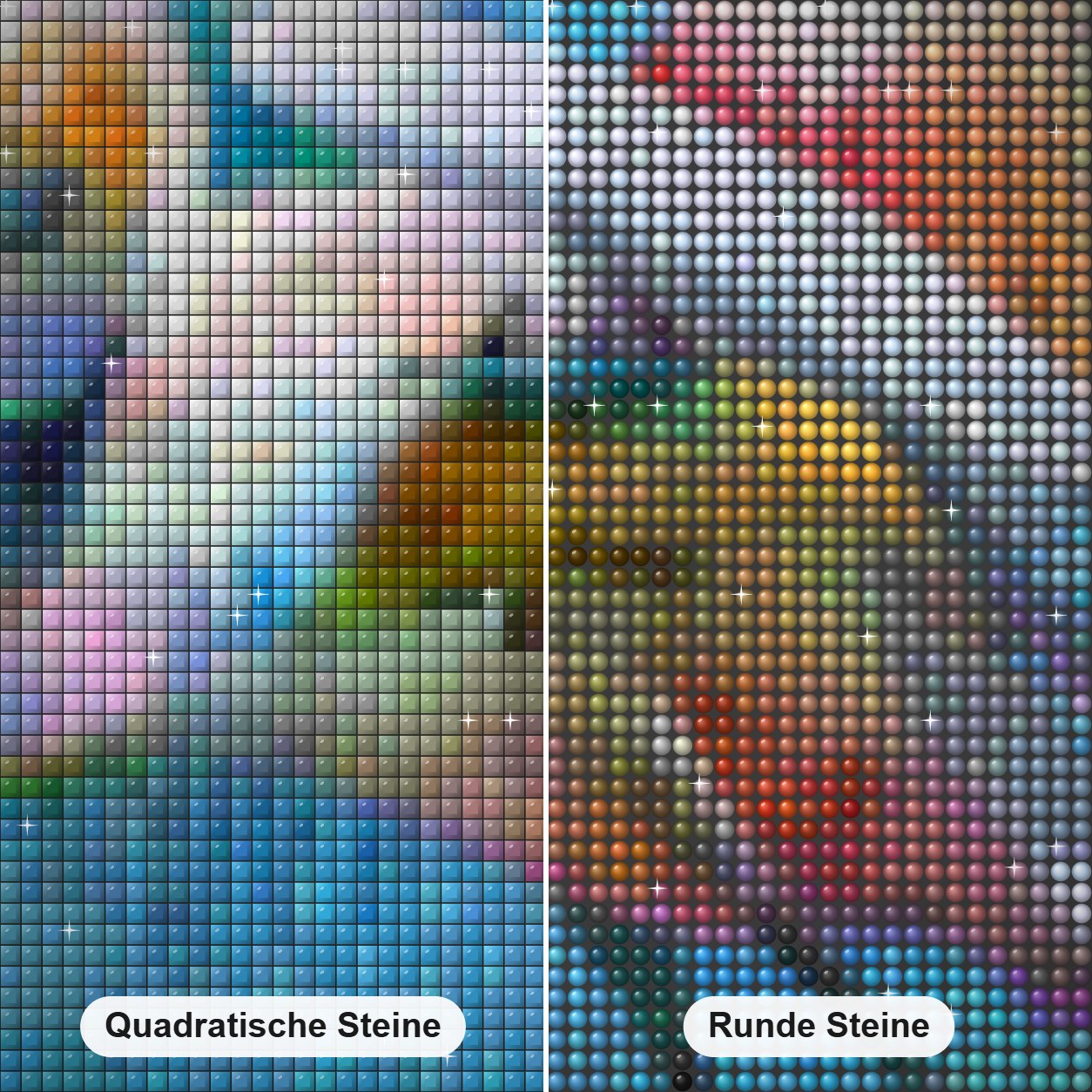 Tropische Vogelkunst Diamond Painting Nahaufnahme mit quadratischen und runden Steinen