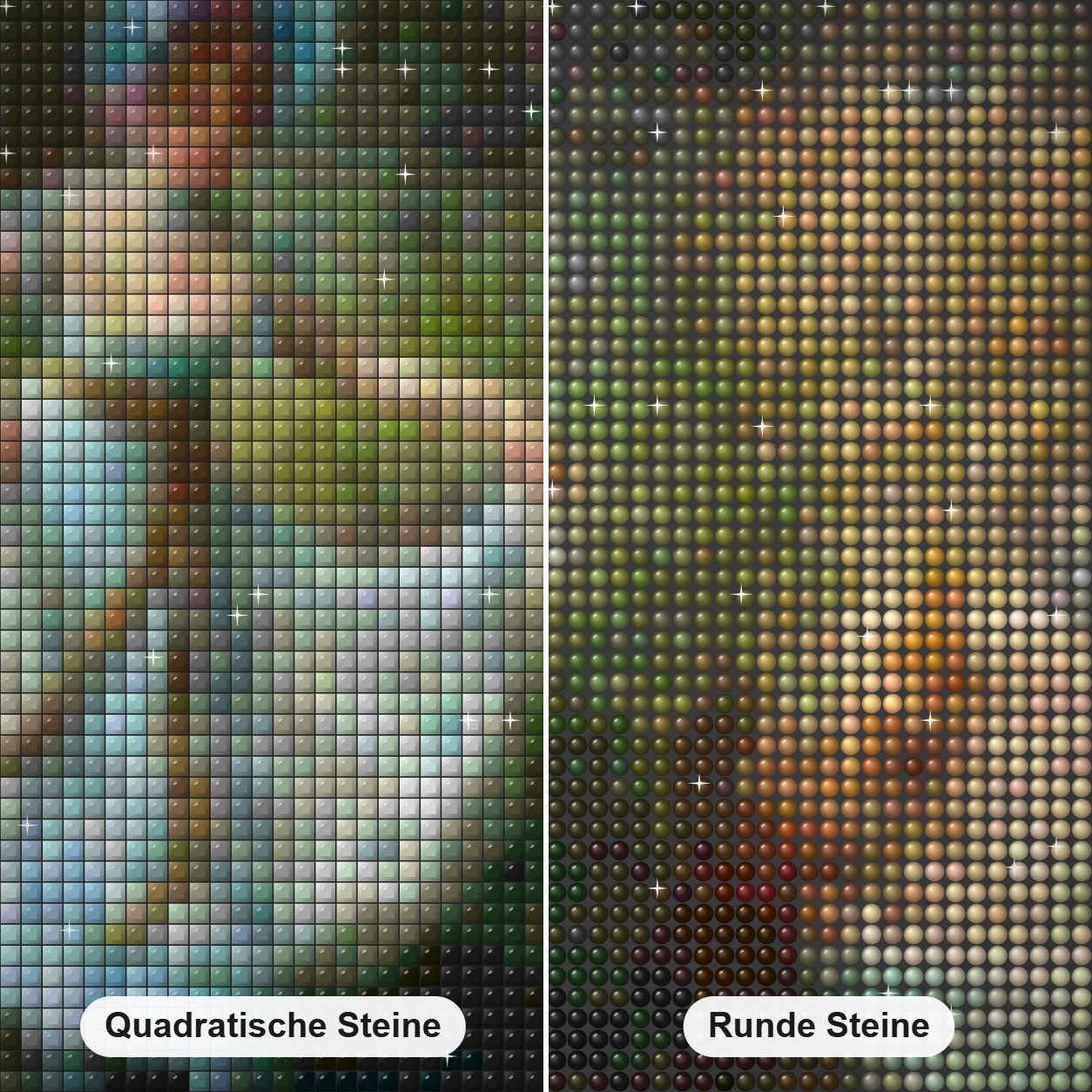 Überqueren Sie den Bach mit Hans Zatzka Diamond Painting Nahaufnahme mit quadratischen und runden Steinen