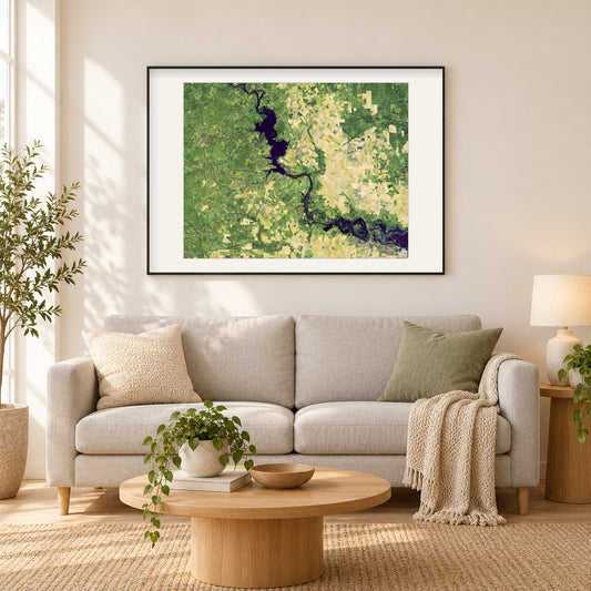 Überschwemmungen entlang des Flusses Nueces als gerahmtes Diamond Painting im Wohnzimmer