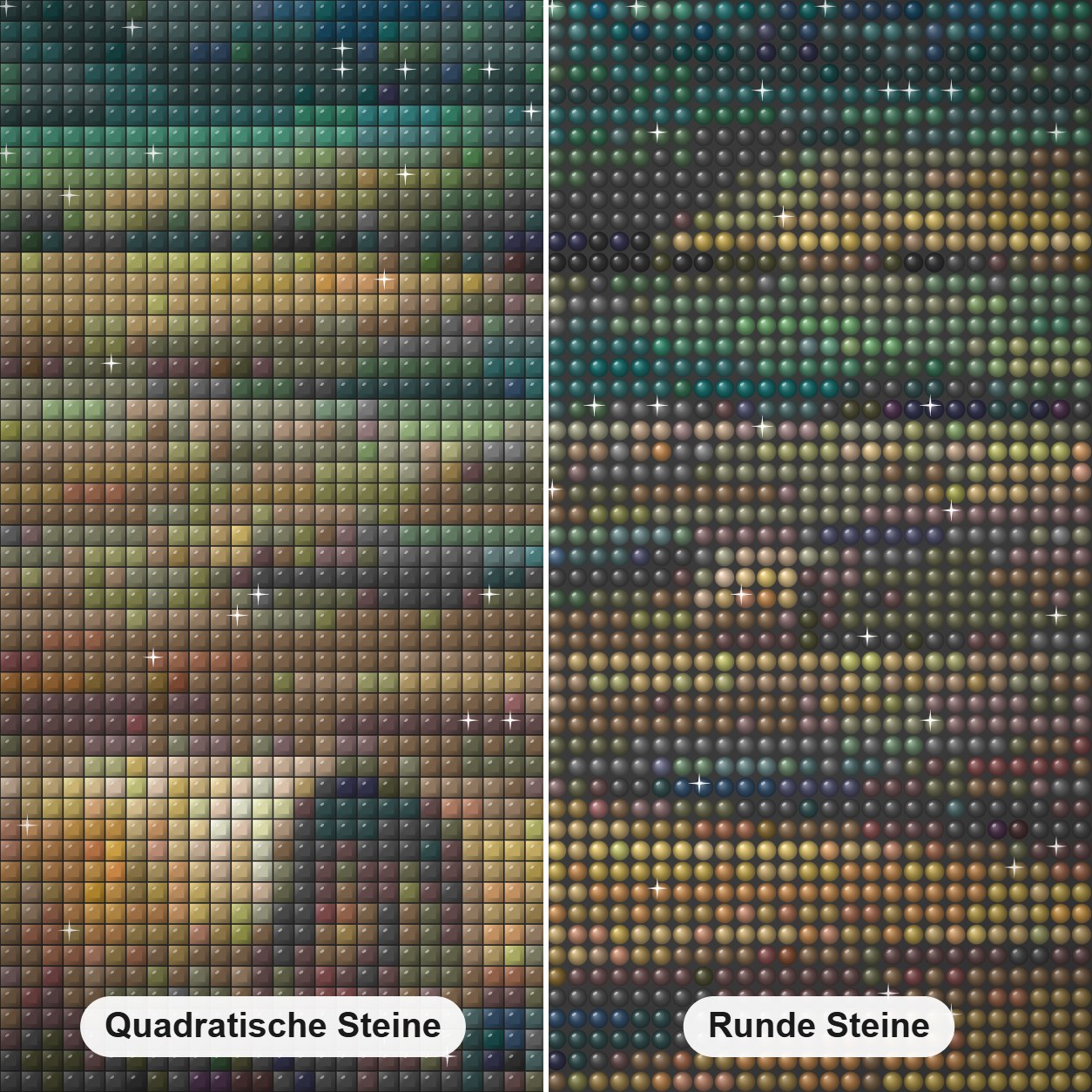 Unter dem Erntemond - Kunst des Jonn Einerssen Diamond Painting Nahaufnahme mit quadratischen und runden Steinen