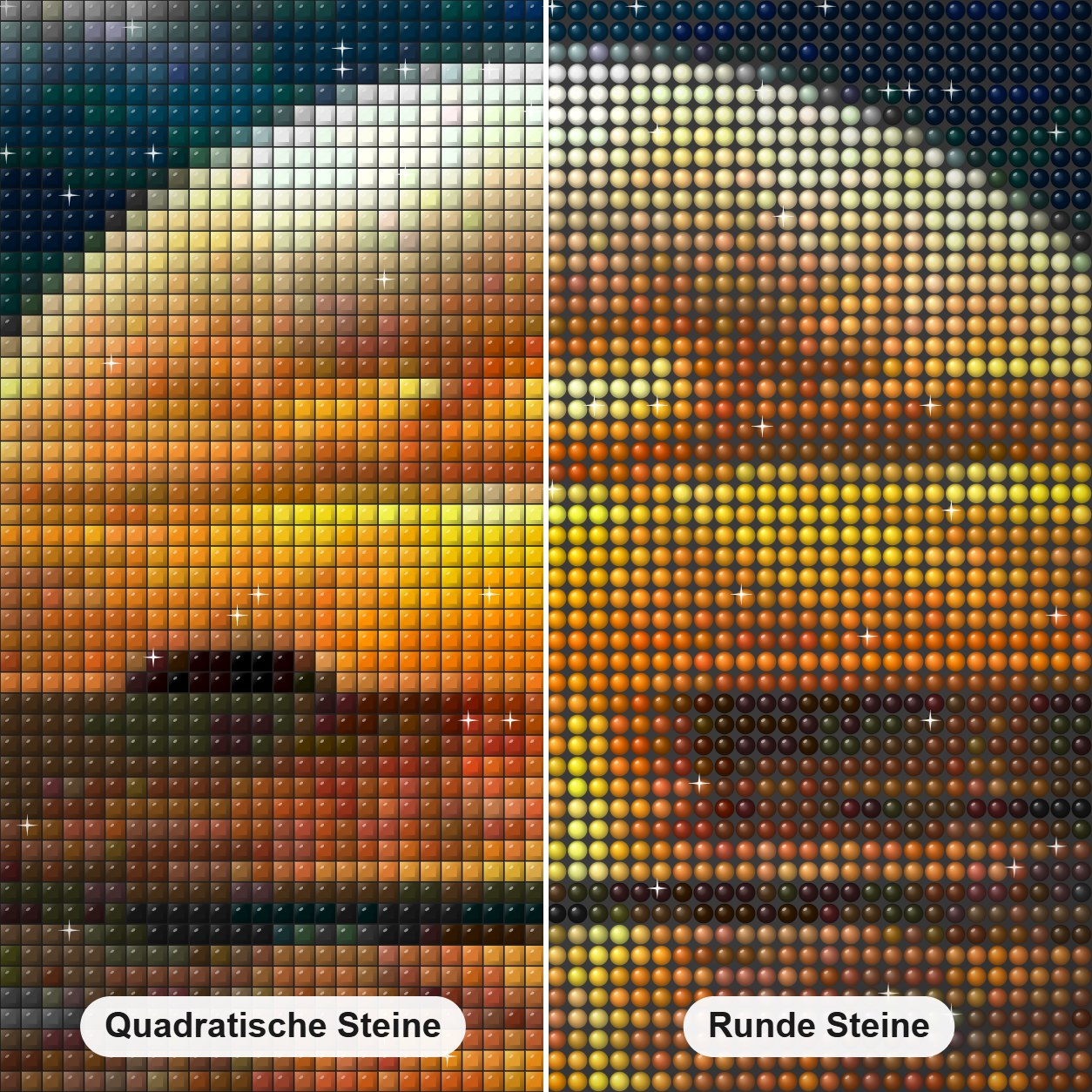 Unglaubliche Sonnenuntergang Ansicht Diamond Painting Nahaufnahme mit quadratischen und runden Steinen