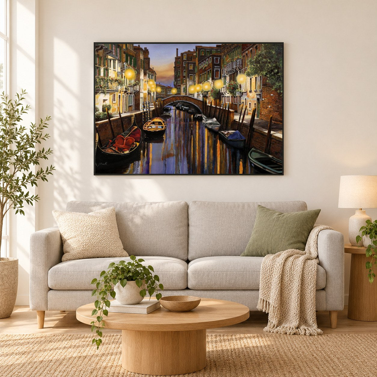 Venedig in der Abenddämmerung - Kunst des Guido Borelli als gerahmtes Diamond Painting im Wohnzimmer