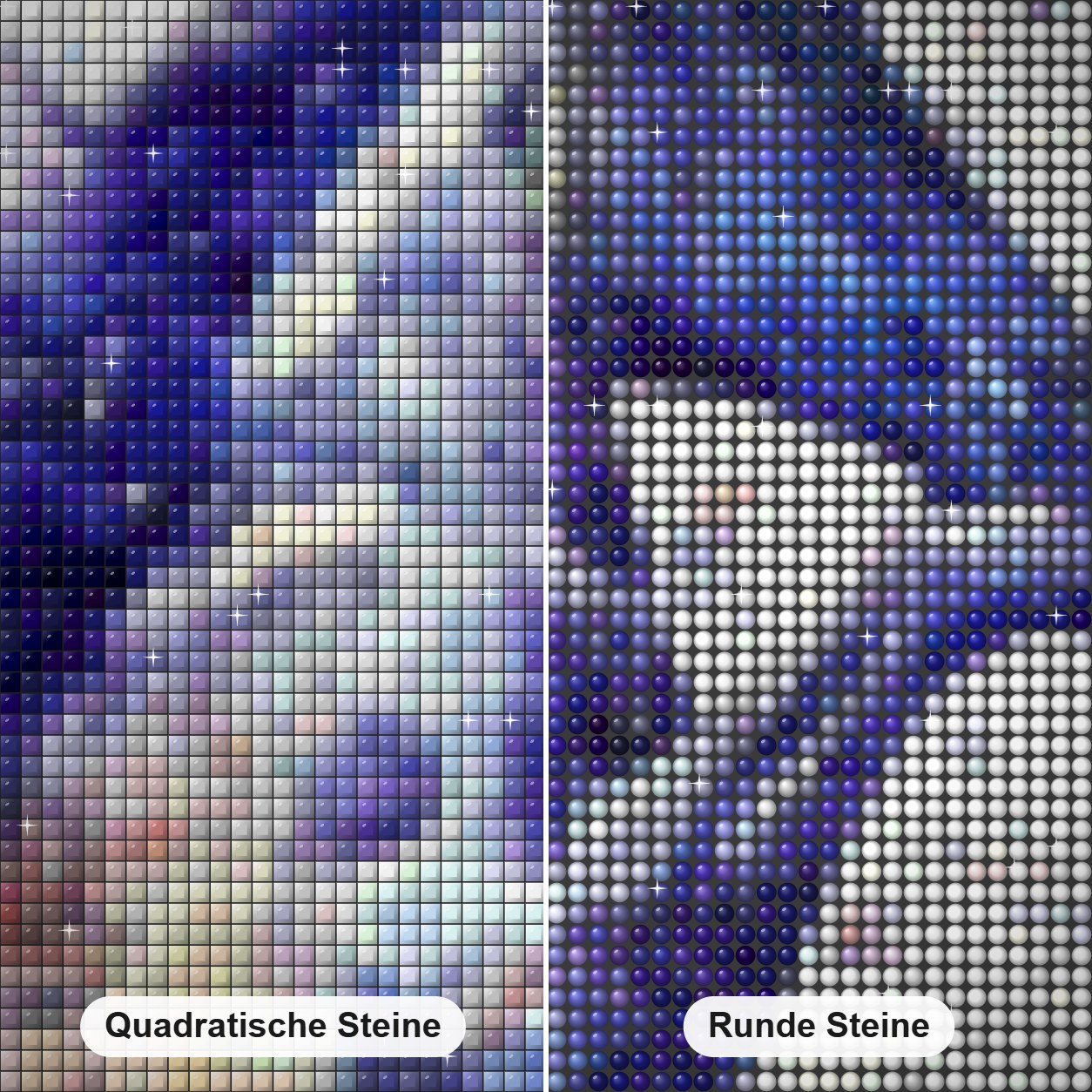 Verführerische Pferdefarbe von Diamanten Diamond Painting Nahaufnahme mit quadratischen und runden Steinen