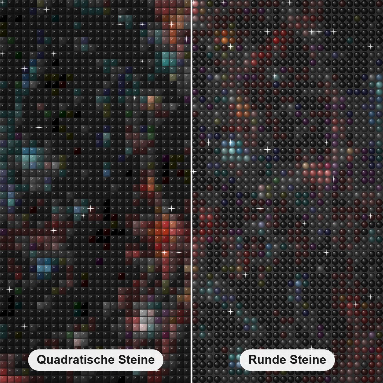 Verwickelte Überreste einer Supernova Diamond Painting Nahaufnahme mit quadratischen und runden Steinen