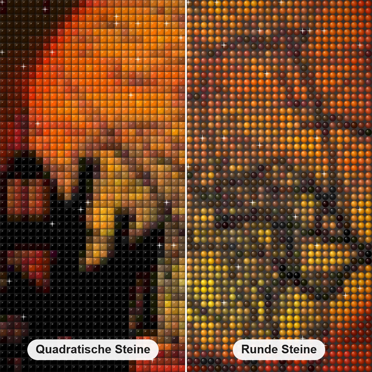 Verzaubertes Halloween-Haus Diamond Painting Nahaufnahme mit quadratischen und runden Steinen