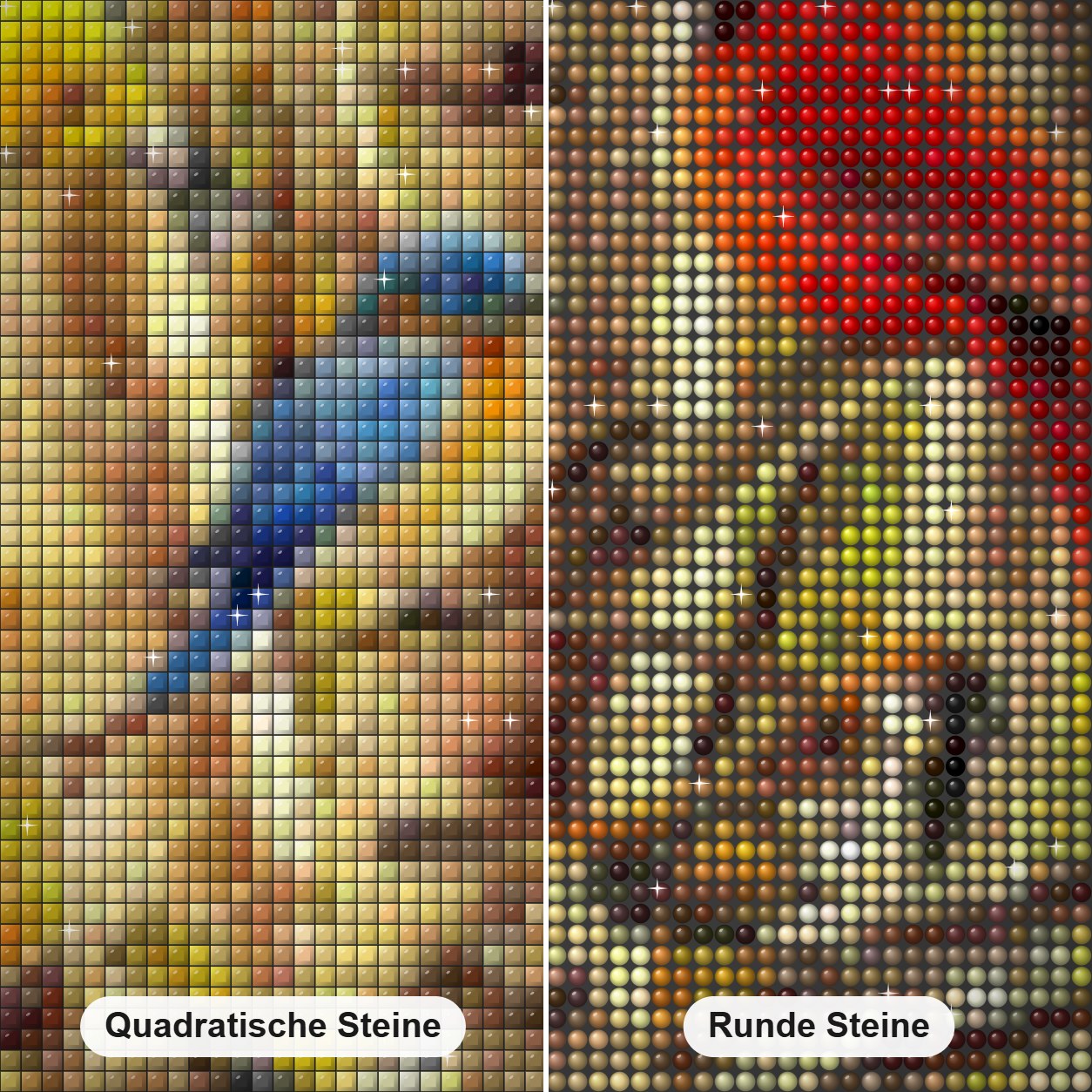 Vögel auf Herbstbaum Diamond Painting Nahaufnahme mit quadratischen und runden Steinen