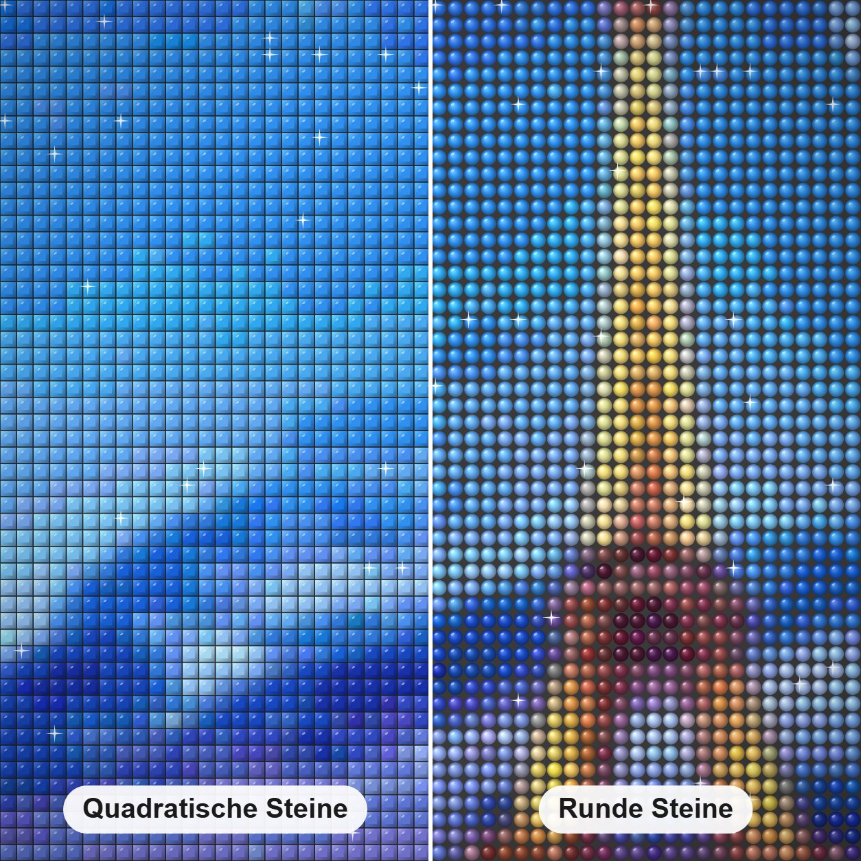 Vollmond & Eiffelturm Blick Diamond Painting Nahaufnahme mit quadratischen und runden Steinen