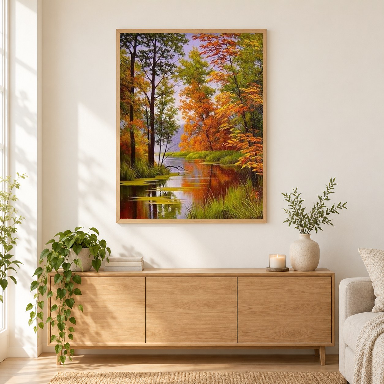 Wald am See als gerahmtes Diamond Painting im Wohnzimmer