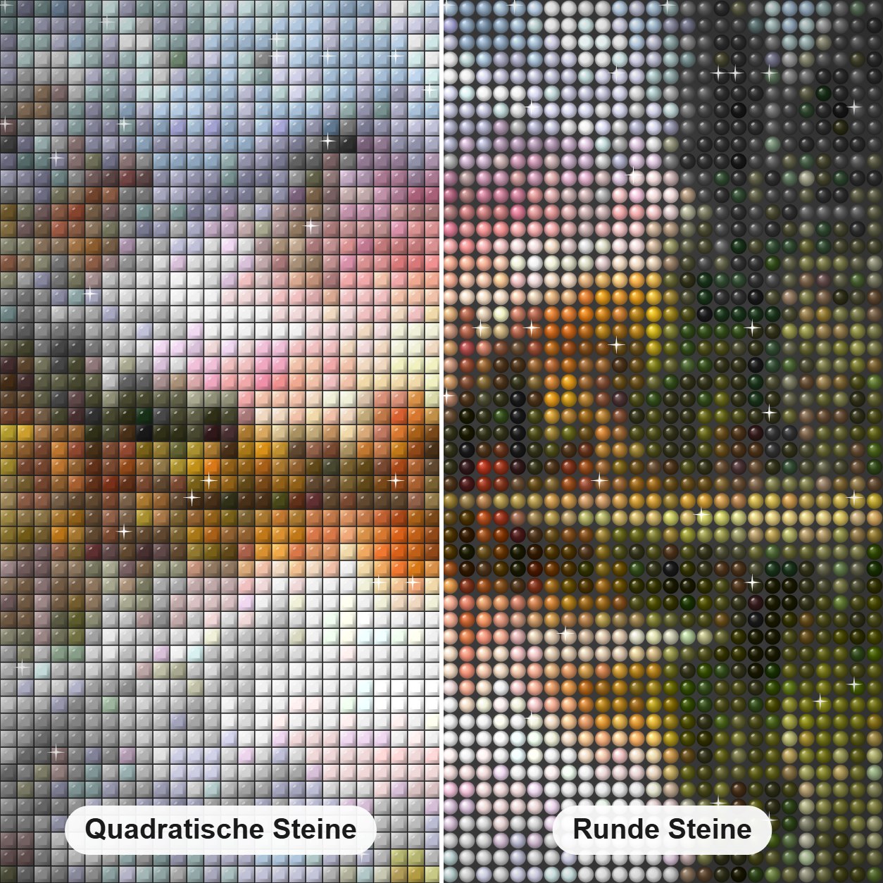 Waldlandschaft Diamond Painting Nahaufnahme mit quadratischen und runden Steinen