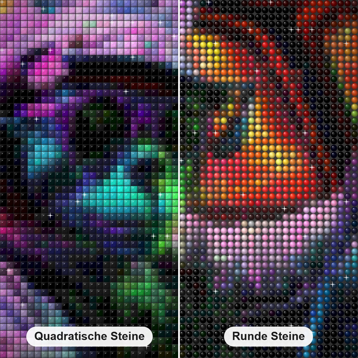 Willst du mit mir fahren Diamond Painting Nahaufnahme mit quadratischen und runden Steinen