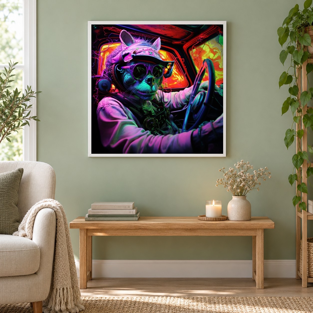 Willst du mit mir fahren als gerahmtes Diamond Painting im Wohnzimmer