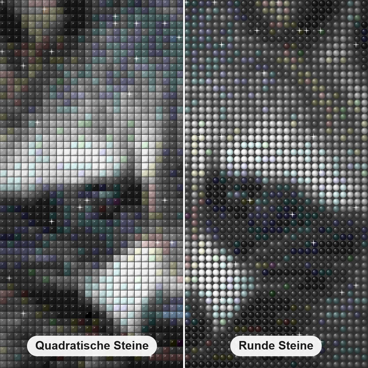 Waschbär Diamond Painting Nahaufnahme mit quadratischen und runden Steinen