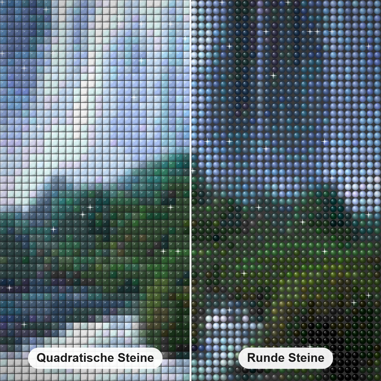 Wasserfall landschaftliche Schönheit Diamond Painting Nahaufnahme mit quadratischen und runden Steinen