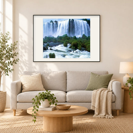 Wasserfall landschaftliche Schönheit als gerahmtes Diamond Painting im Wohnzimmer