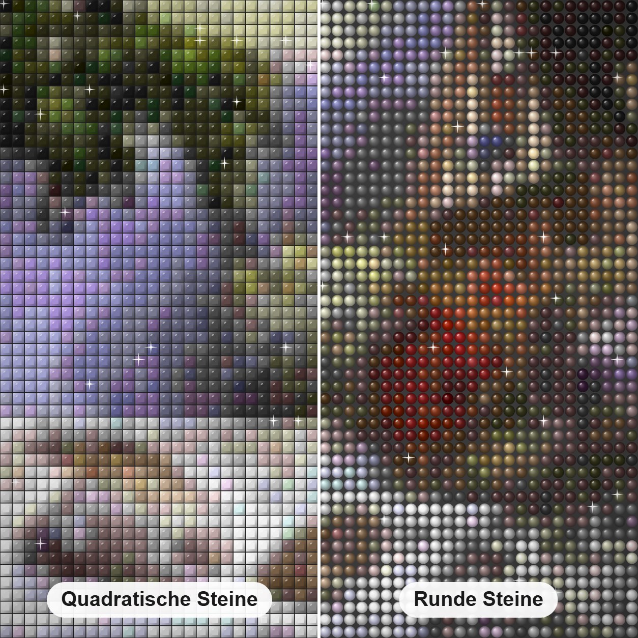 Wasserfall & schönes Haus Diamond Painting Nahaufnahme mit quadratischen und runden Steinen