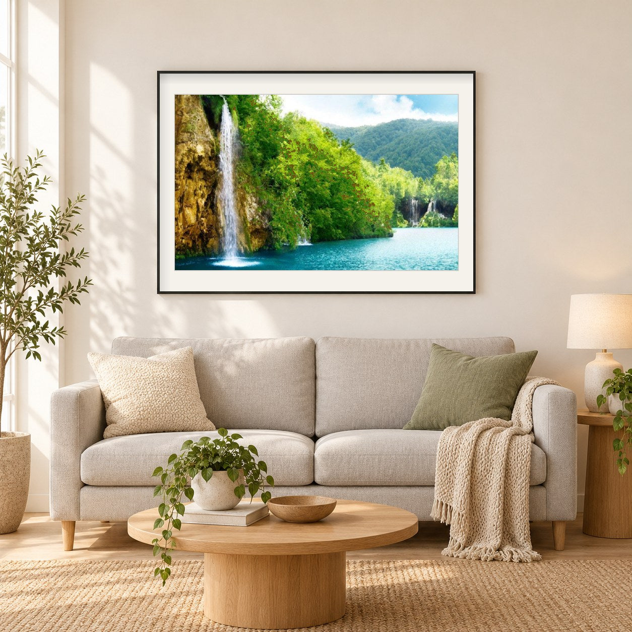 Wasserfall Schönheit als gerahmtes Diamond Painting im Wohnzimmer