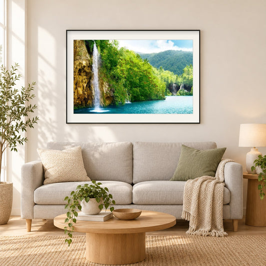 Wasserfall Schönheit als gerahmtes Diamond Painting im Wohnzimmer
