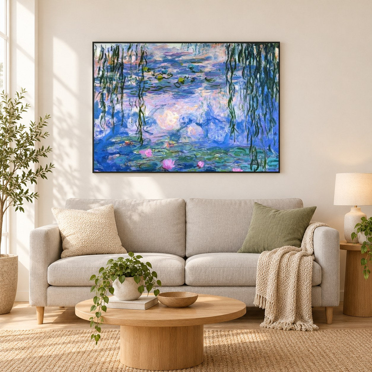Wasserlilien - Claude Monet als gerahmtes Diamond Painting im Wohnzimmer