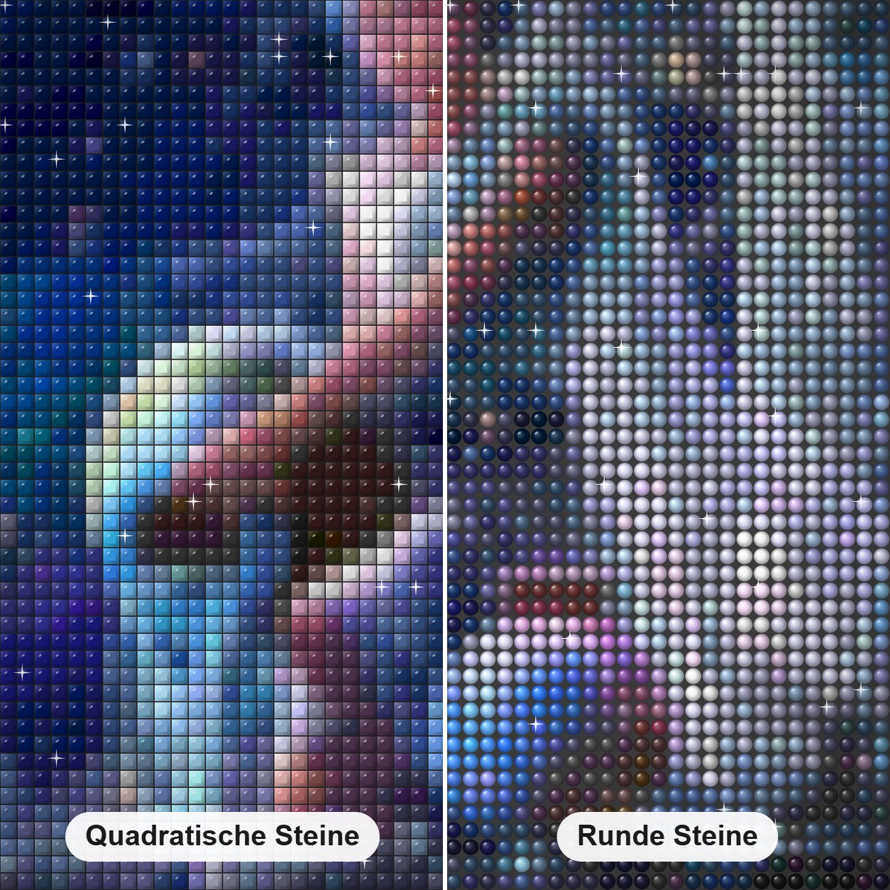 Wassermann Sternzeichen Diamond Painting Nahaufnahme mit quadratischen und runden Steinen