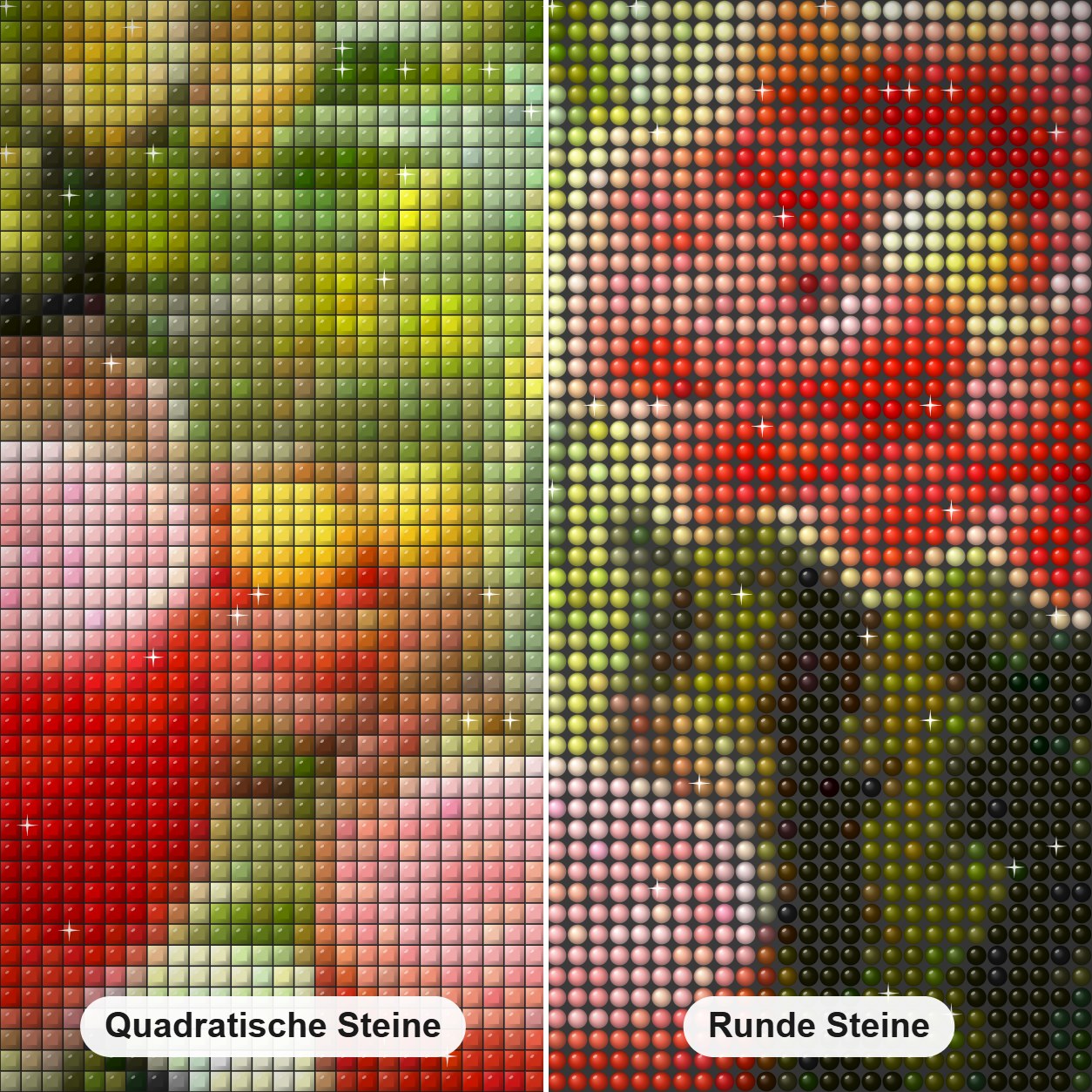 Wassermelonensaft Diamond Painting Nahaufnahme mit quadratischen und runden Steinen