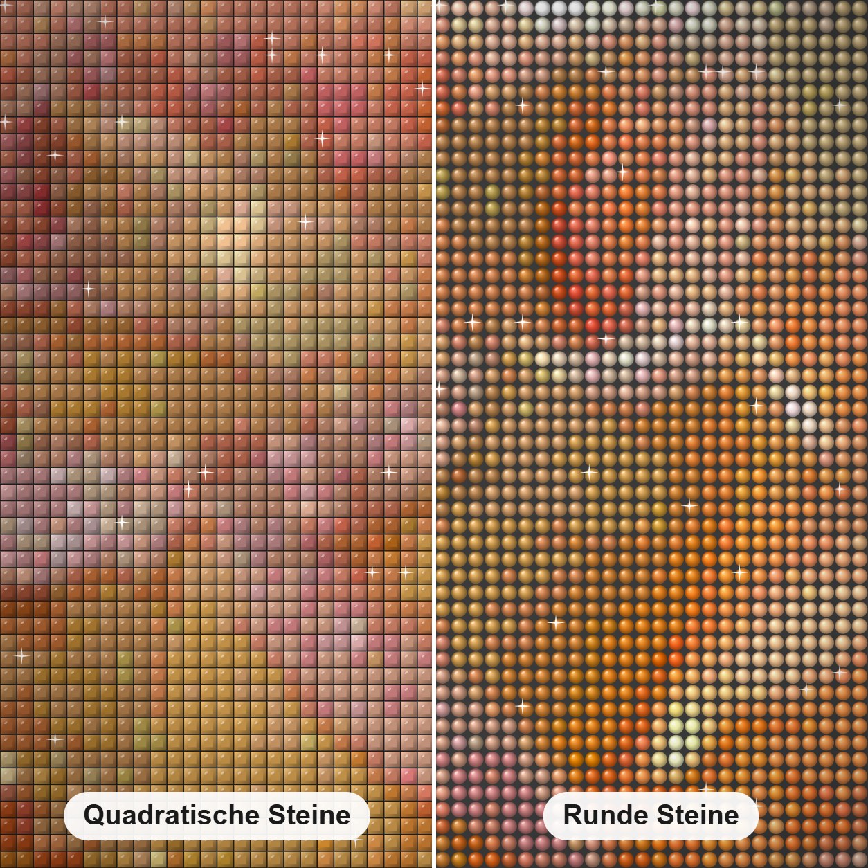 Wassertropfen auf Rose Diamond Painting Nahaufnahme mit quadratischen und runden Steinen