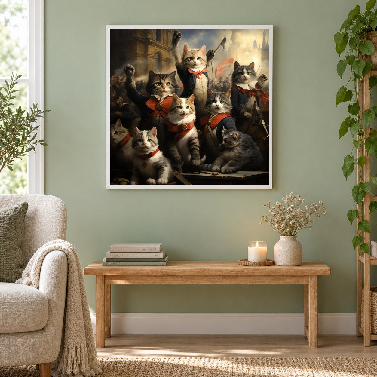 Wir haben die Schlacht gewonnen als gerahmtes Diamond Painting im Wohnzimmer