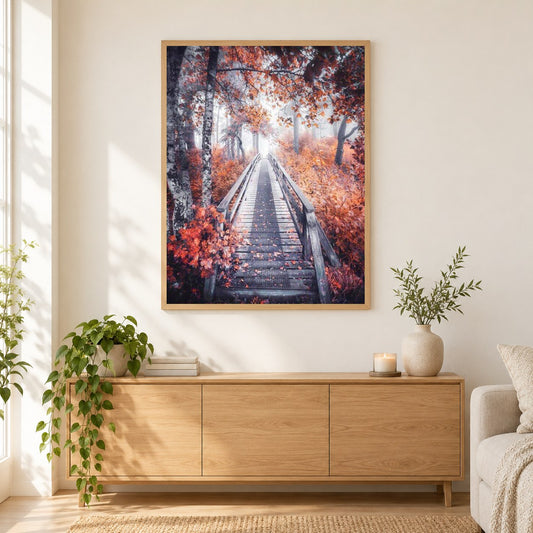 Weg zum Wald als gerahmtes Diamond Painting im Wohnzimmer