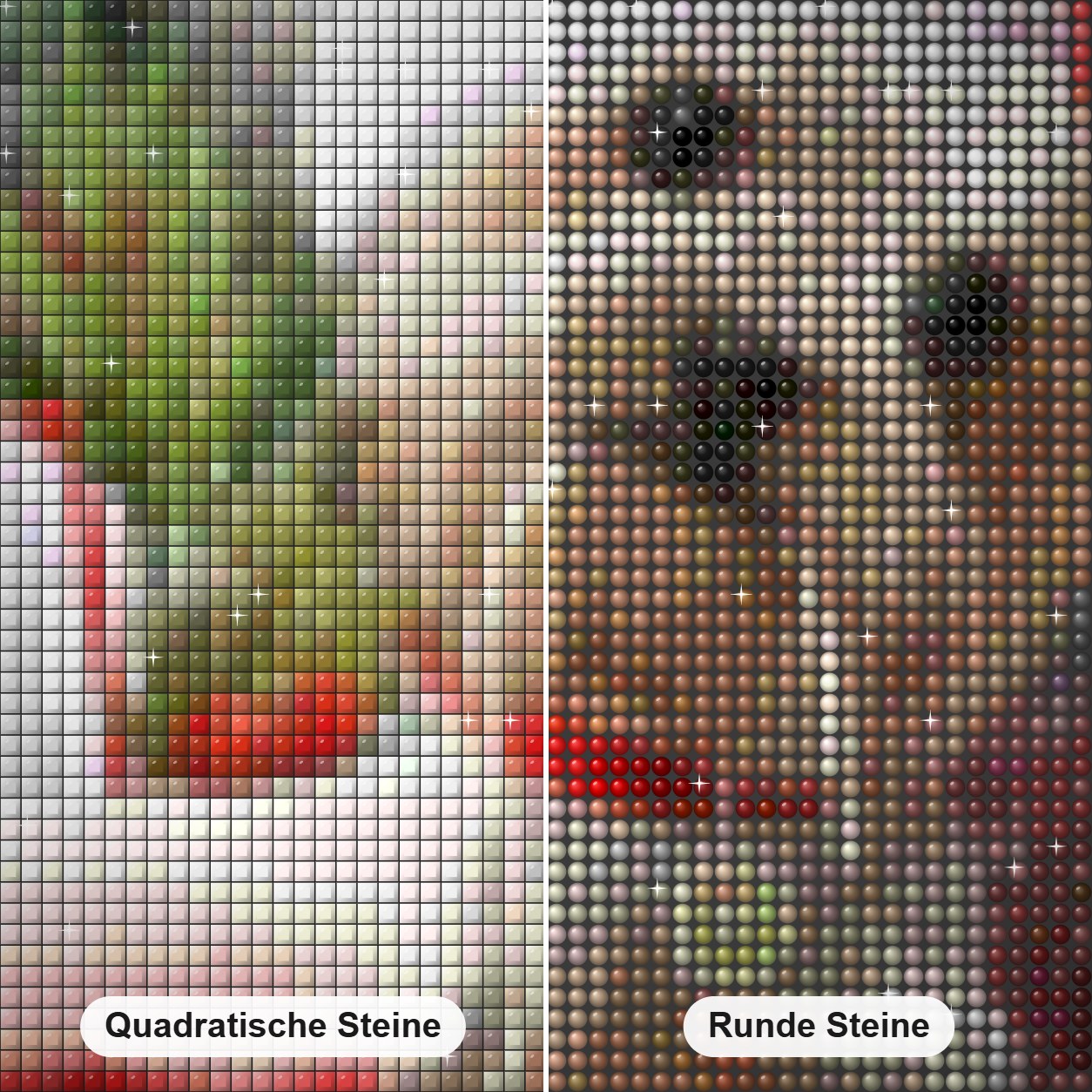 Weihnachtshund Diamond Painting Nahaufnahme mit quadratischen und runden Steinen