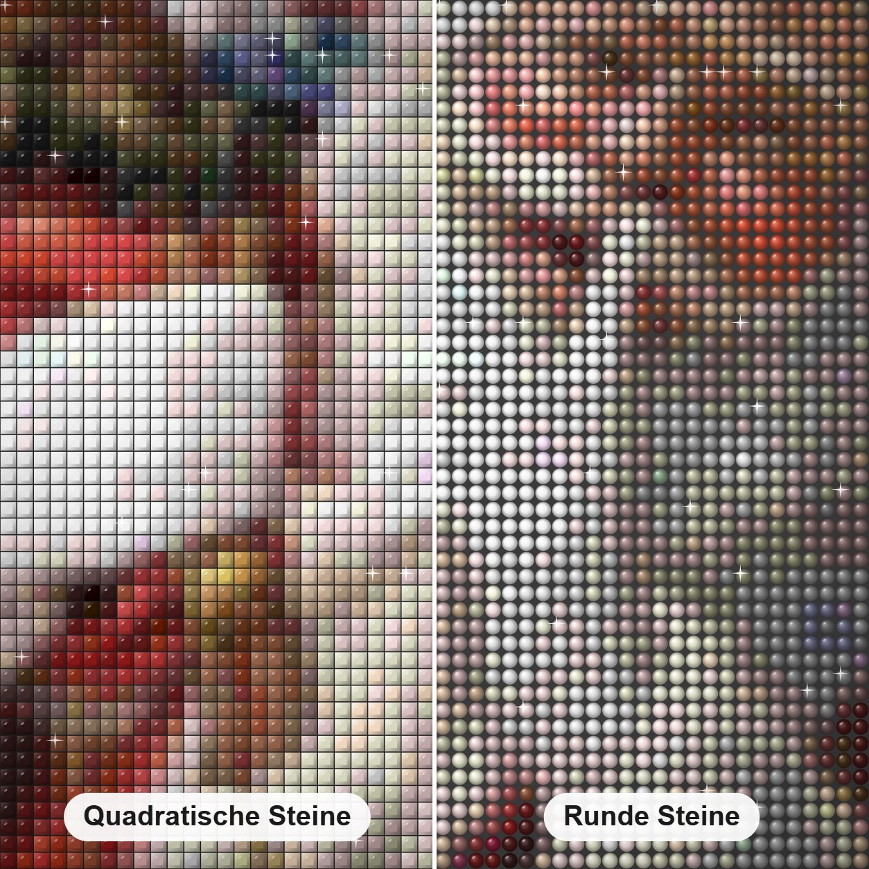 Weihnachtsmann an Weihnachten Diamond Painting Nahaufnahme mit quadratischen und runden Steinen