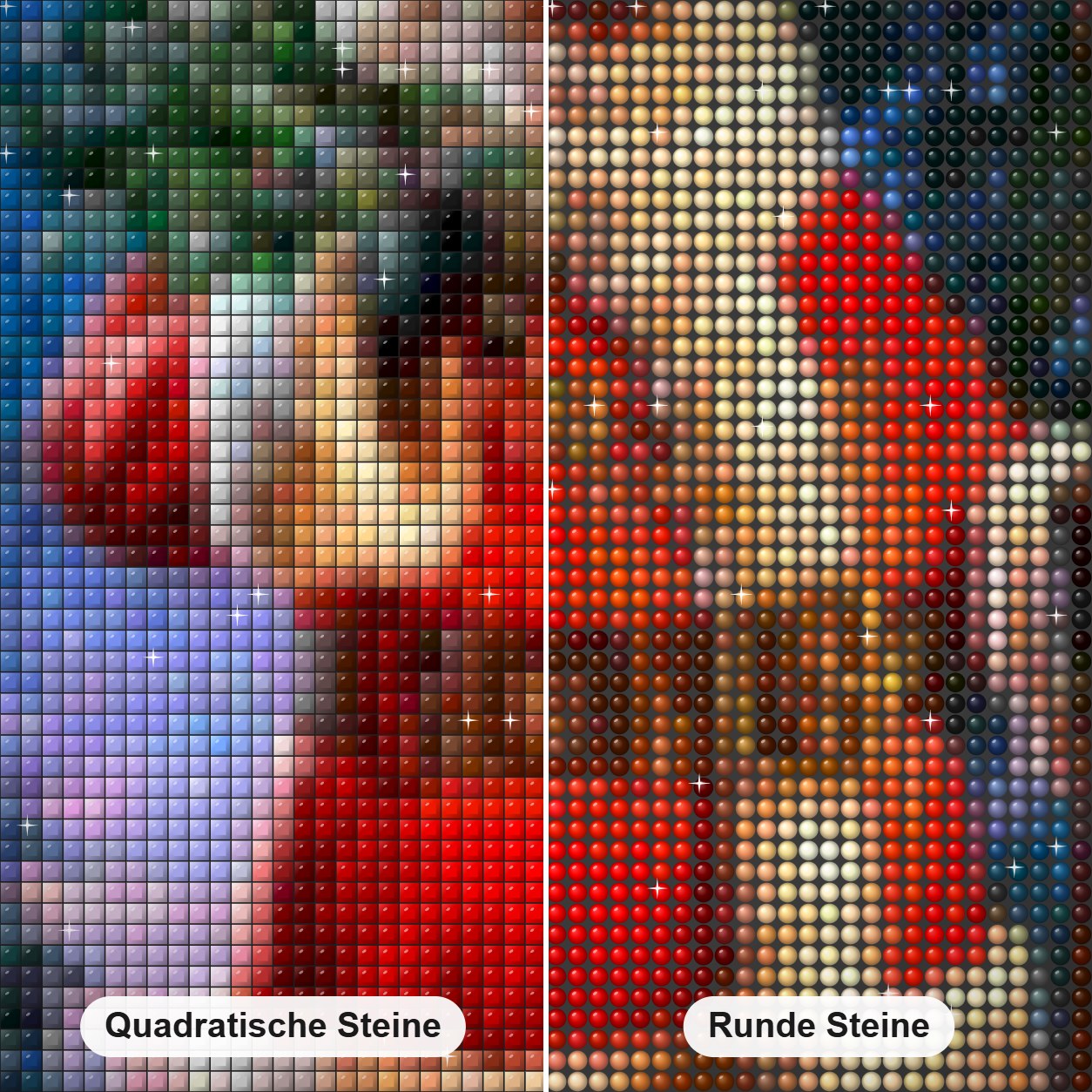 Weihnachtsmann, der Weihnachtsbaum trägt Diamond Painting Nahaufnahme mit quadratischen und runden Steinen