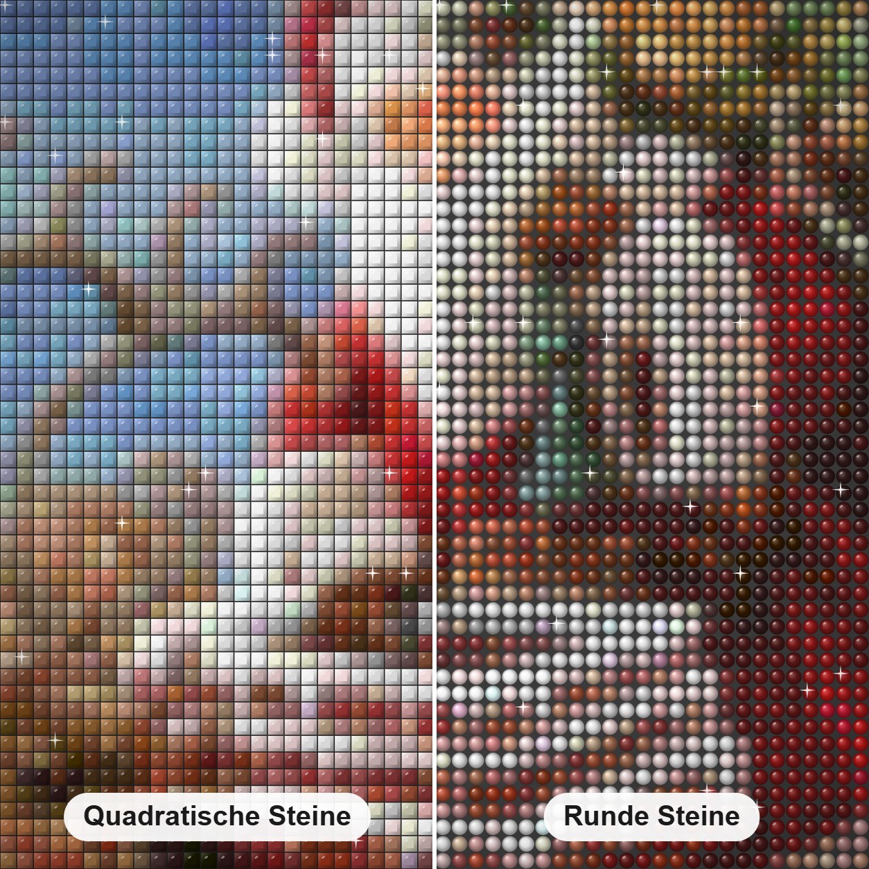 Weihnachtsmann gibt Weihnachtsgeschenke Diamond Painting Nahaufnahme mit quadratischen und runden Steinen