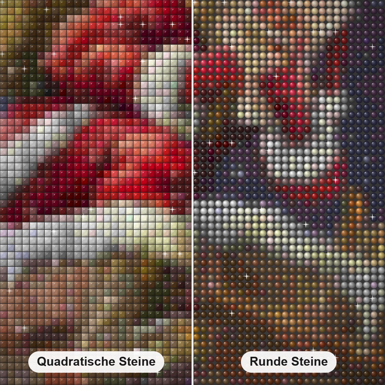 Weihnachtsmann in der Weihnachtsnacht Diamond Painting Nahaufnahme mit quadratischen und runden Steinen